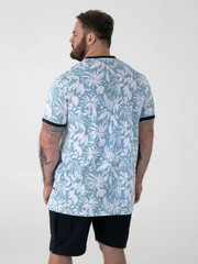 D555 Duke Mens T-Shirt Venice Beach Print Ribbed Trims Blue M L XL XXL (601917)