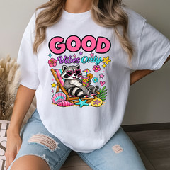 Funny Summer Beach Vacation Cute Raccoon Sunglasses Tropical T-Shirt