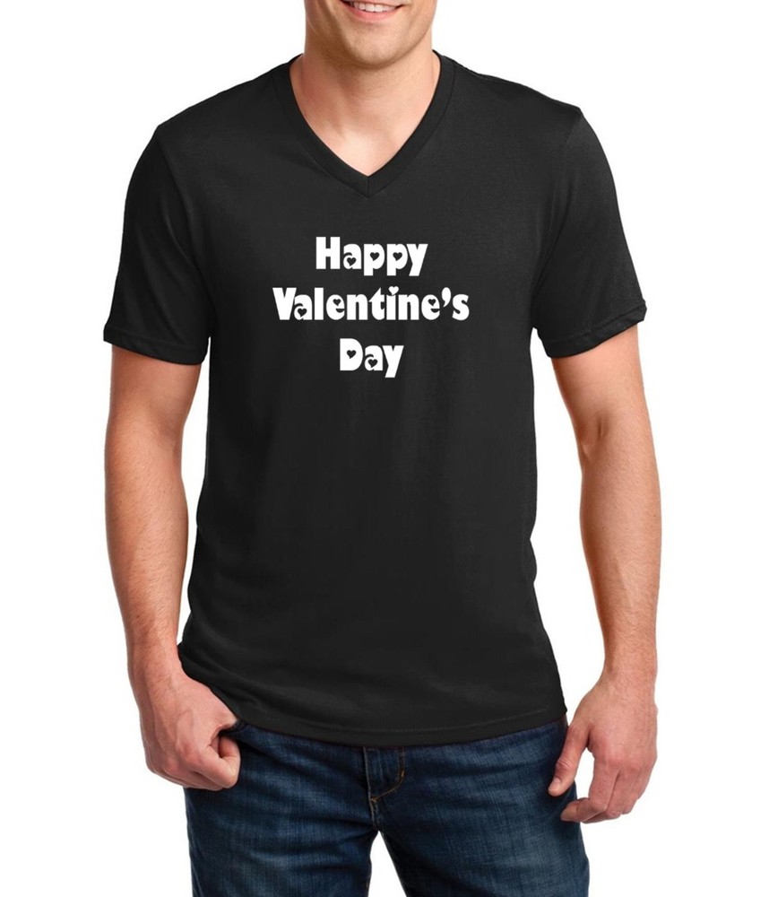 Mens V-neck Happy Valentine’s Day Shirt for Men – Romantic Gift, Fun & Stylish
