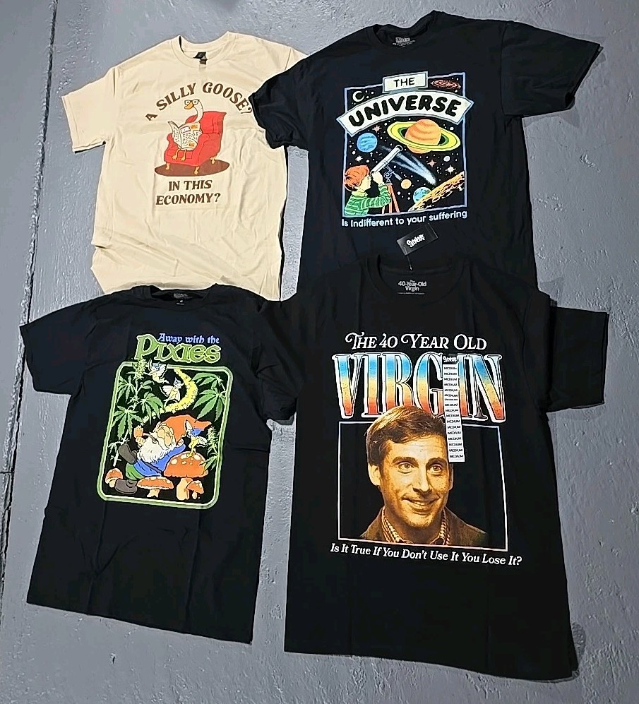 40 Year Old Virgin Weed Pixies Universe Silly Goose Shirts SZ Medium 4pc (V)