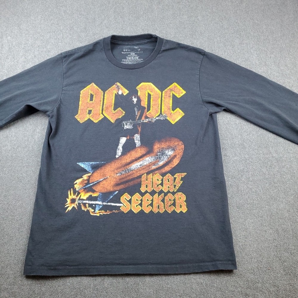 Vintage Style ACDC AC-DC Heat Seeker T-Shirt MENS Medium Black Long Sleeve