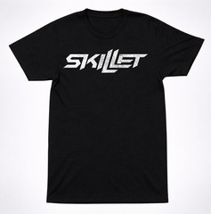 Skillet Text Distressed Logo T-Shirt Black Silver Christian Rock Hard Rock Band