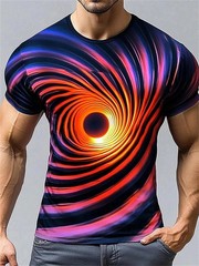 Men Summer 3D Wave Print T-Shirt Casual Short Sleeve Crew Neck Graphic Tee Shirt