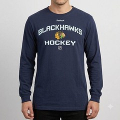 Reebok Chicago Blackhawks Hockey Long Sleeve T-Shirt NHL Tee Black Mens Size M