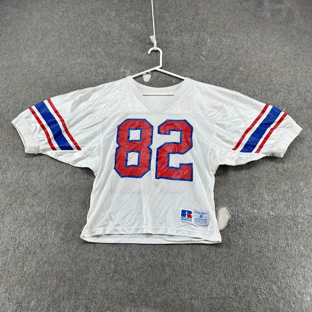 VINTAGE Russell Jersey Mens M White Blue Cropped Mesh Football Practice USA 90s