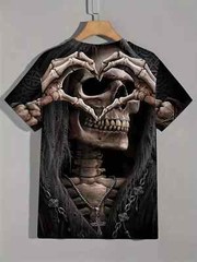 Camiseta Con Estampado 3d De Cráneo Para Hombre Camisa Corta Moda Hip-hop Lujo