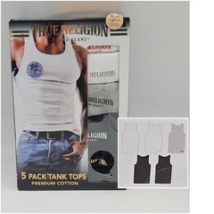 TRUE RELIGION 5 Pack Men’s S M L XL Cotton Logo Ribbed Tanks Gray White Black
