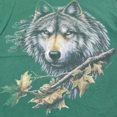 90s Vintage Anvil Shirt Size Medium Nature Tee Wolf Graphic Print T-Shirt Green