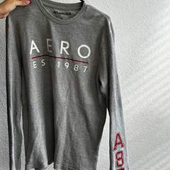 Aéropostale Men’s M Gray Long Sleeve Crew Neck Waffle Knit Graphic Logo Tee