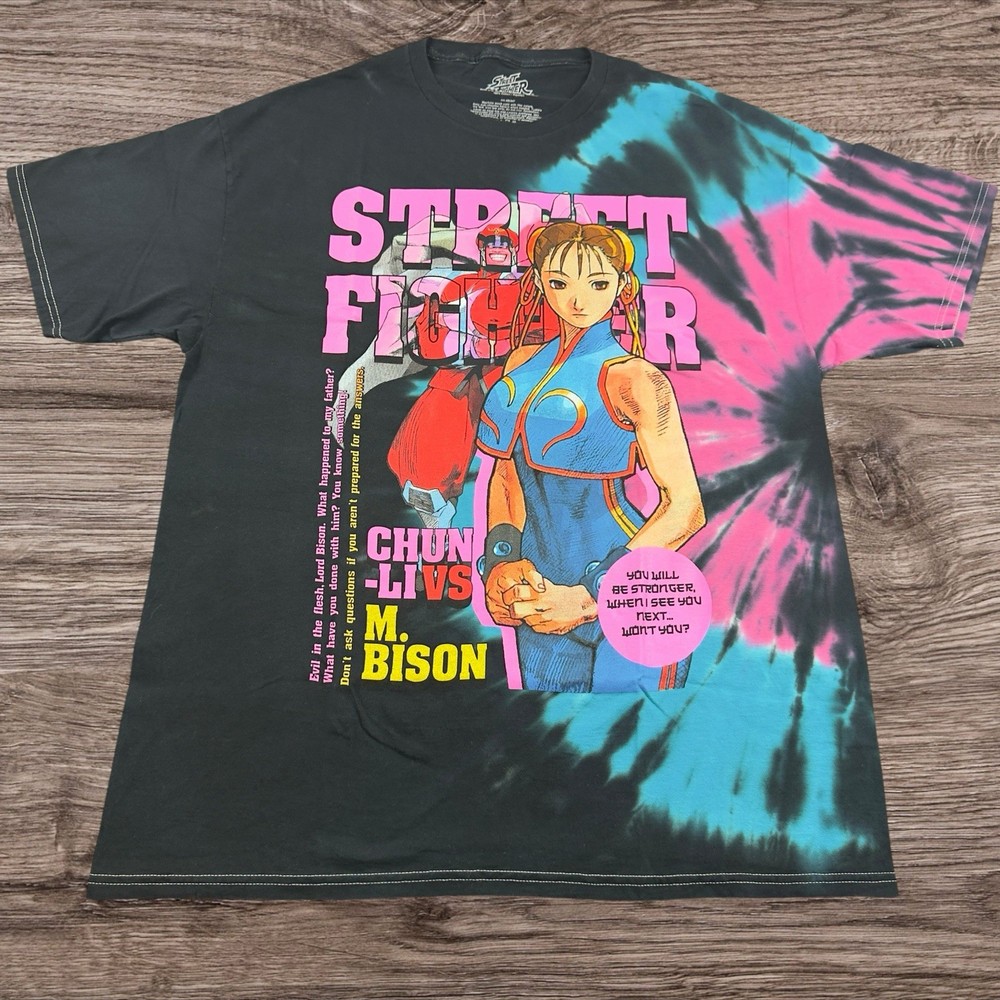 Street Fighter Chun-Li Vs M. Bison / Tie Dye Graphic T-Shirt Adult Size 2X-Large