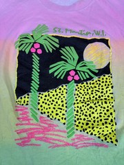 Vintage St Martin WI Shirt Mens Large Multicolor Neon Palm Trees Gradient 80s