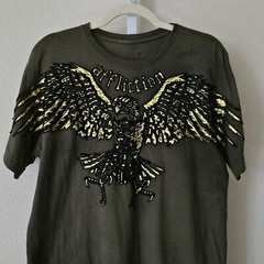 AFFLICTION Y2K Green Tie-Dye Gold Black Foil Velvet Graphic Eagle Shirt Sz L