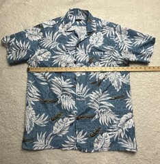 Tropical Storm Men’s Shirt Size L Blue Aloha Hawaiian Floral Canoe Print Casual
