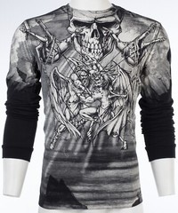 $78 AFFLICTION Black PUPPET MASTER Skull Long Sleeve Slim Fit Y2K T-shirt NWT