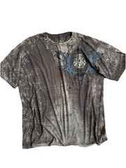 Archaic All Over Print Graphic Tee Y2K Affliction Style Eagle Cross Shirt XXL