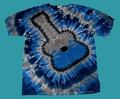 SPECTACULAR SIZE SMALL 100% Hand-dyed BLUE & GRAY GUITAR TIE DYE T-SHIRT