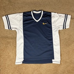 Vintage Nike Mesh Striped Blue White V Neck T Shirt White Tag Mens Sz XL