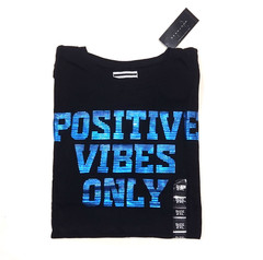 New Sean John Men’s 2XL Black Graphic Positive Vibes Only Curved Hem T-Shirt