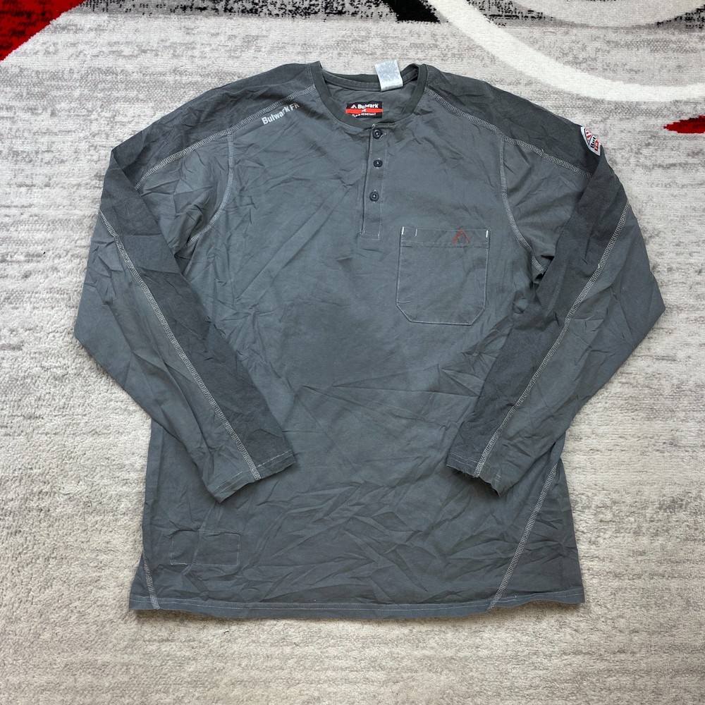 Bulwark FR IQ Series Henley Shirt Large Gray CAT 2 CAL Flame Resistant HRC ARC
