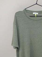 Wool & Co Men’s Khaki Green Linen Solid Tee Shirt Size L Made in Italy