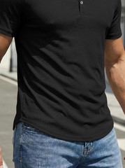 Men’s Muscle Slim Henley Shirts Crewneck Longline T-Shirt Gym