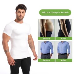 4D Mens Compression Shirt Short Sleeve, Slimming Body Shaper Vest, Gynecomast…