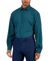 Alfani Men’s Regular Fit Maple Geo Print Dress Shirt Teal 17-17.5 in 36/37