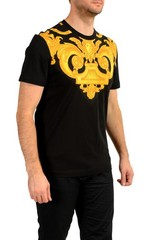 Versace Men’s Black Barocco Logo Print Short Sleeve T-Shirt US S IT 48