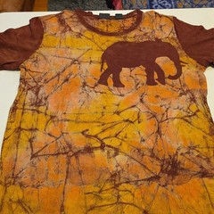 Men’s XL Orange Yellow Brown Elephant Graphic Cotton Knit Crew Neck Tee