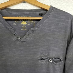 Men’s Henley Twofer Shirt Large Gray Brown Thermal Sleeve MMA Y2K Skater 90’s