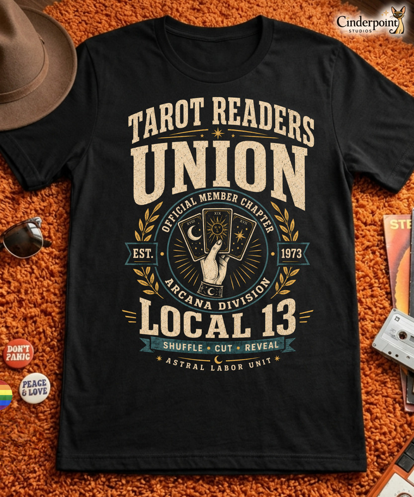 Tarot Readers Union Local 13 T-Shirt Witchy Tarot Card Reading Tee Black XS-5XL