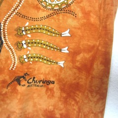 VTG 90s Churinga Australia Tie Dye Dreaming Animals Native L Indigenous Orange