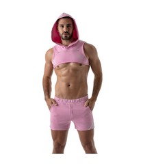 TOF PARIS Hoodie Harness Crop Top Very Soft Zip Pocket Jersey Shirt Pink 11