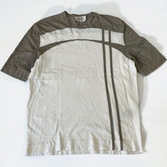 HERMES Short Sleeve Knit Shirt Mens S White Gray 31-5735 Cotton Cashmere Crew