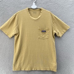 Patagonia T-Shirt Men Small Yellow Hemp Organic Cotton Chest Pocket Sustainable