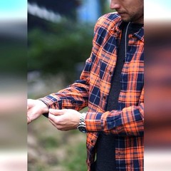 JMIERR Men’s Flannel Shirt size L Long Sleeve Button-Down Plaid Black Cotton