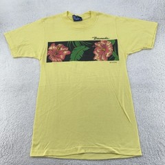 Vintage Bermuda Shirt Mens XXXS Yellow Floral Hibiscus Surf Beach 80s USA