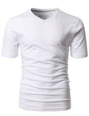 Mens Daily Basic V Neck Short Sleeve T-Shirts with Cotton Blended Fabric WHIT…