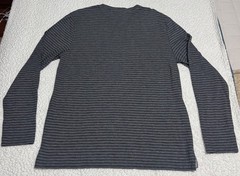 Vince Men’s Long Sleeve Henley Striped Tee Gay/Black 100% Pima Cotton Sz L NWOT