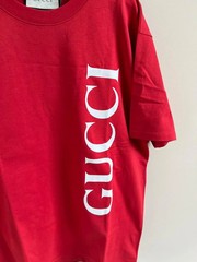 Gucci Oversized Vertical Logo Tee in Red BNWT S
