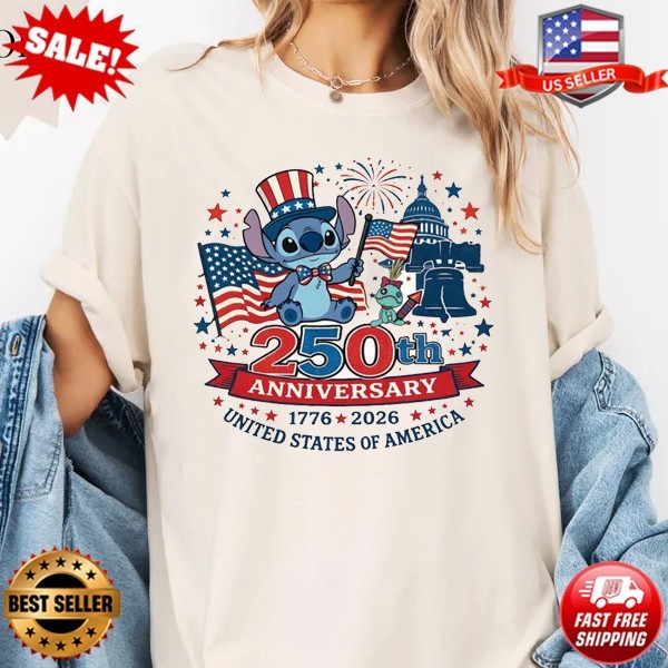 Stitch America 250 Anniversary T-Shirt, Fourth of July Patriotic T-Shirt | S-5XL