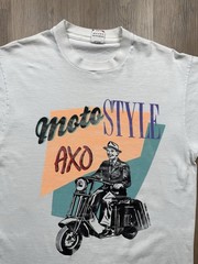 80s VINTAGE Moto Style AXO Pop Art Obscure T-Shirt RARE Size Large Art Deco