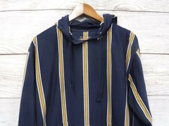 Straight Faded Hooded Shirt Mens Large Blue & Gold Striped Skinny Fit New