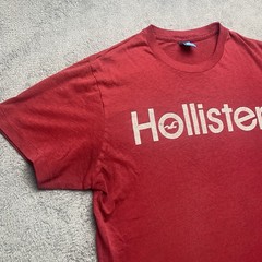 Hollister Tshirt Men’s Red Logo Crew Neck Short Sleeve Cotton Poly Blend Size M