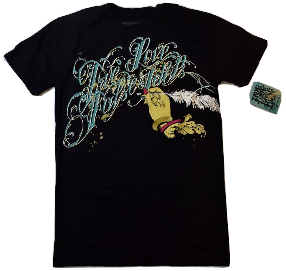 True Love False Idols Mens TLFI Hand Script Black Tee Shirt NWT M, L, XL, 3XL