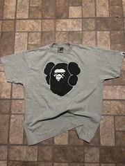 A Bathing Ape BAPE Gray Ape Head Logo Graphic Cotton Knit Tee Crew Neck L