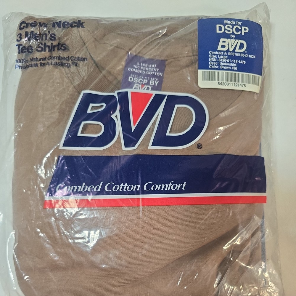 New Pack Of Three Brown Short Sleeve T-shirts Size large Mfg DPSC By BVD
