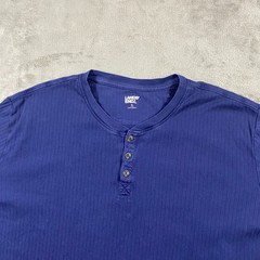 Lands’ End Henley Shirt Men’s XL Navy Blue Long Sleeve Vertical Rib Knit Cotton