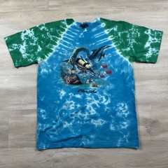Vintage 2001 Lands’ End Florida Tie Dye T-Shirt Dolphin Fish Water Blue Mens XL