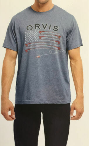 Orvis Classics “Fly Fish Flag” T-Shirt, NWT – Mens Medium (M) – Light Blue